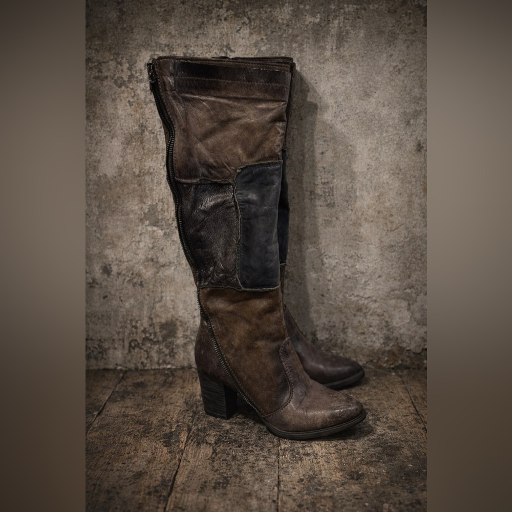 Mjus Patchwork Leather Boots knee-high multicolor brown green blue Size 36 EUC